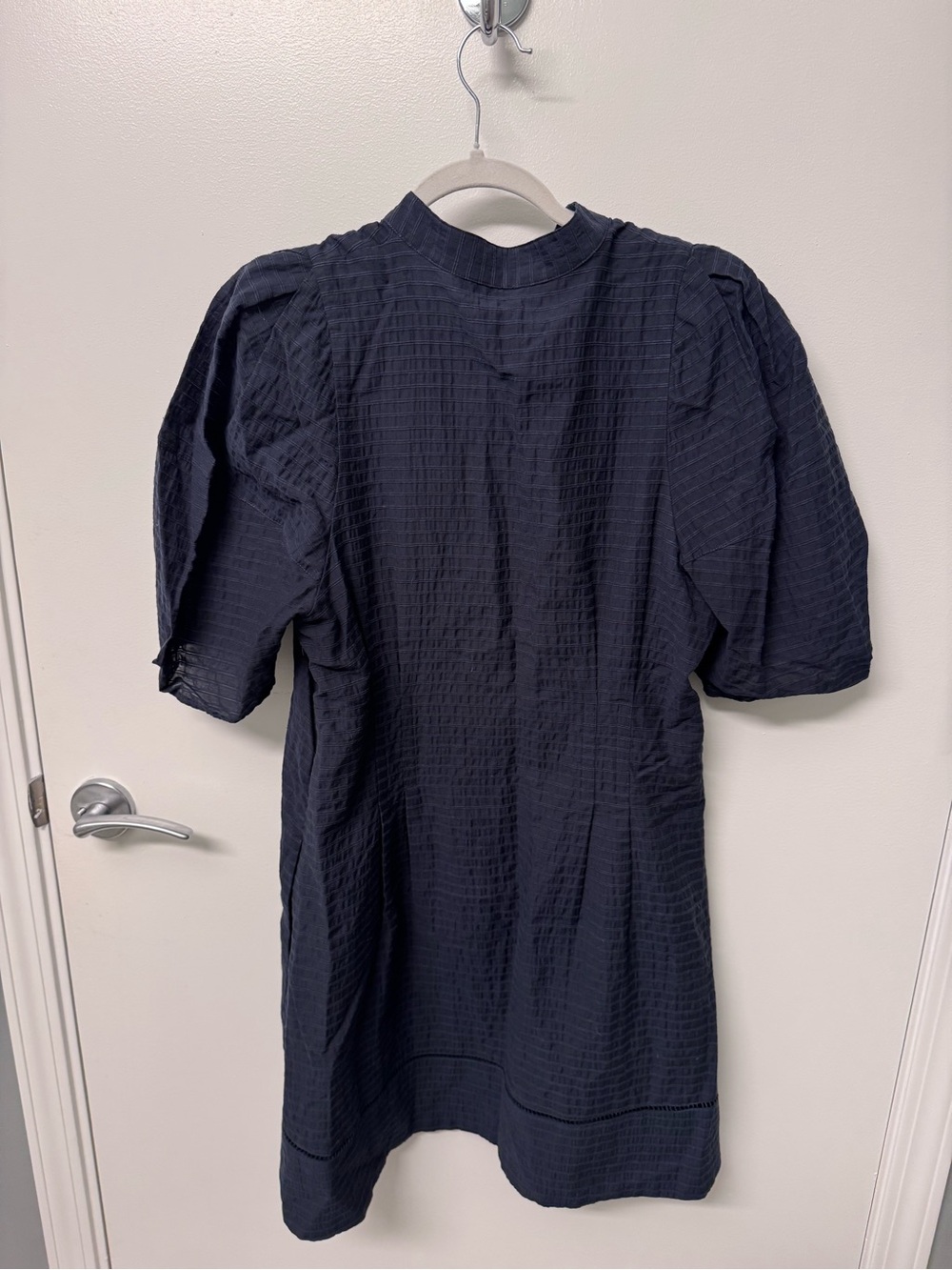 Club Monaco Balloon Sleeve Navy Textured Mini Dress - Picture 6 of 8